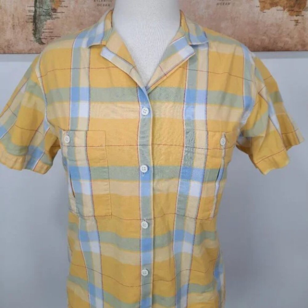 Vtg 90s plaid 100% cotton blouse - Gloria Vanderbilt brand - Picture 5 of 8